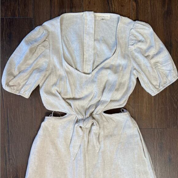 Faded Floral Promesa Oatmeal Wide Leg Jumpsuit SZ MED - Picture 5 of 8